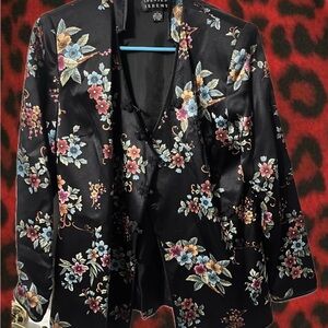 Spenser Jeremy Black Floral 100% Silk Blazer